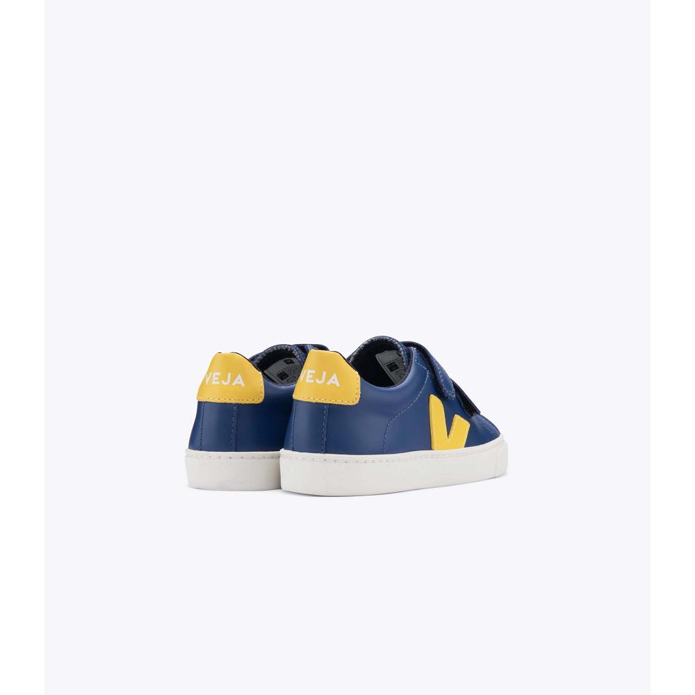 Veja ESPLAR LEATHER Joggesko Barn Navy/Yellow | NO 813YXF